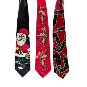 Robert Daskal ties Christmas themed, hand painted lot of 3